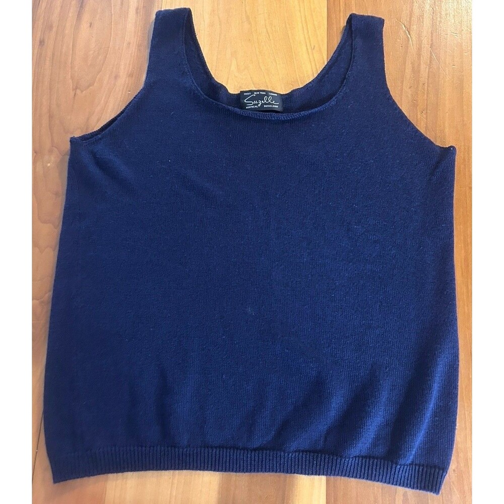 Suzelle Sweater Tank. Large. Navy Blue. Wide Strap. Scoop Neck. Pullover